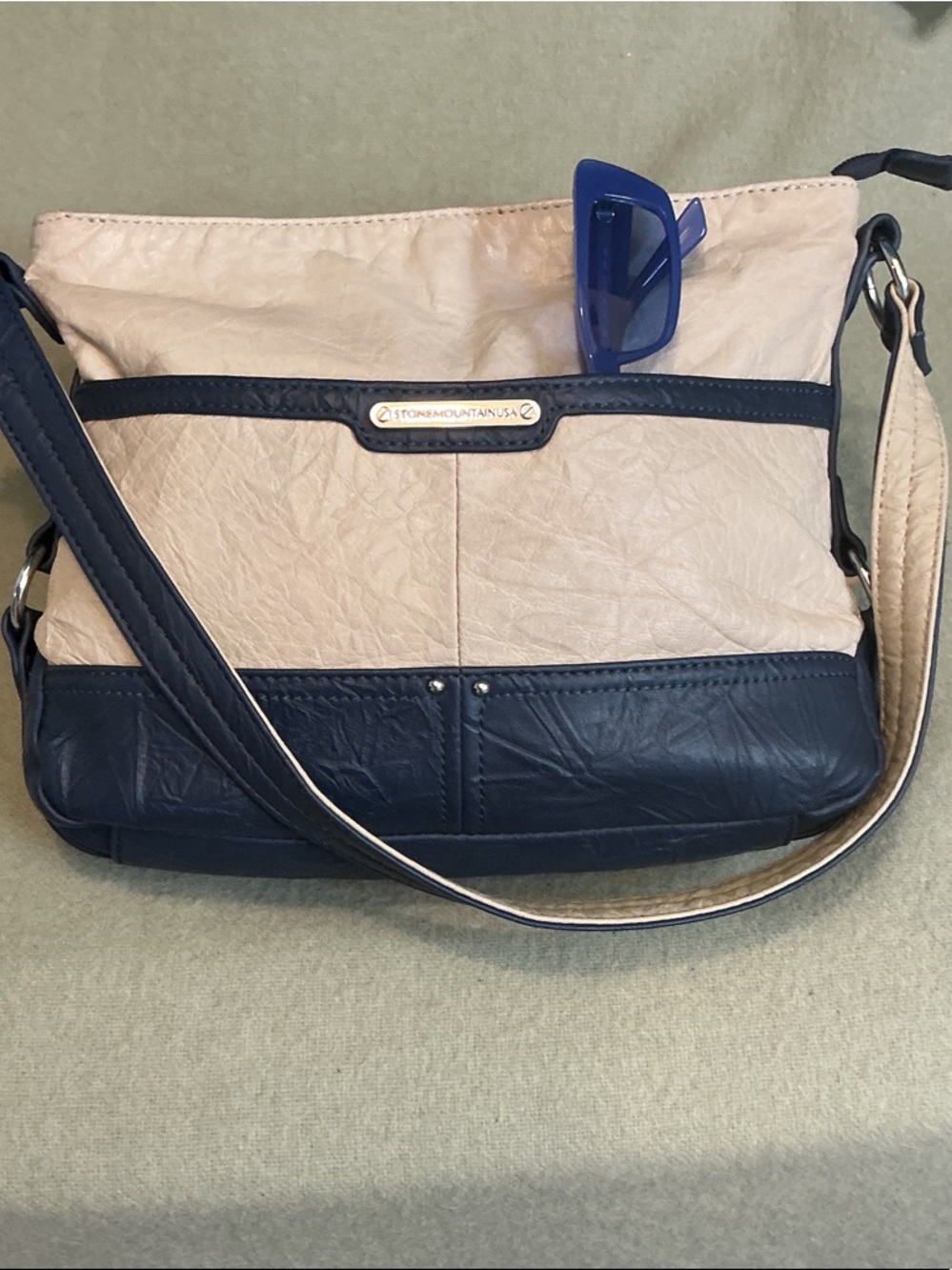 Stone Mountain Cream and Navy Two-Tone Crossbody Bag